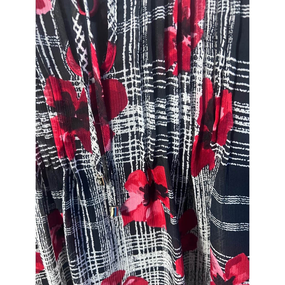 Tommy Hilfiger Blouse Womens M Red Black Floral Plaid Exc - Picture 5 of 7